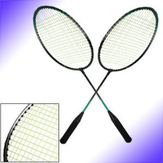 Pair Yellow String Metal Shaft Head Badminton Rackets Racquets