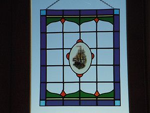 RARE Antique Dutch Nautical Stained Glass Window Panel