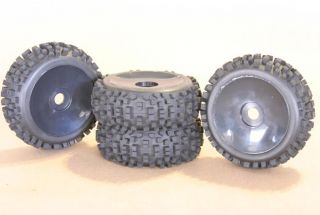 RC 1/8 CAR BUGGY TRUCK TIRES WHEELS RIMS PACKAGE DISH KNOBBY