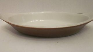  528 USA 12 oz Brown White Oval Stoneware Ceramic Baking Dish