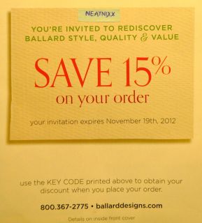 Ballard Designs 15 Off Entire Purchase Coupon Exp 11 19 Fast SHIP 
