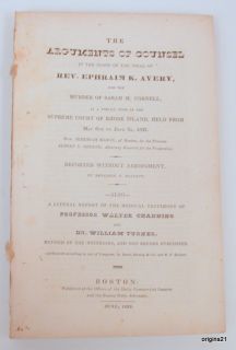 1833 Trial Ephraim Avery Medical Testimony Channing Turner Murder 
