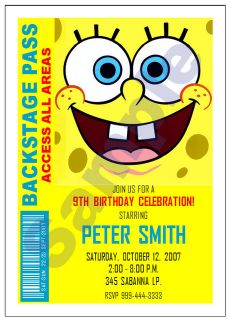 Set of 10 Spongebob Backstage pass invitations