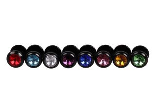   Titanium Black Stainless Steel Barbell Crystal Earrings 8pc Mens