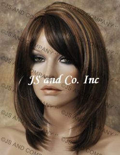   Straight Layered Brown Auburn Blonde Mix Wig w Bangs RS30