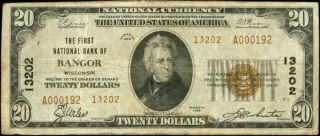 20 Bangor Wisconsin Ty 2 1929 13202 National Currency