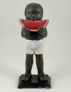 Black Americana Boy Chomping Watermelon Bank Cast Iron