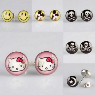 Enamel Mice Kitty Skull Smiley Taiji Coin Stud Earrings