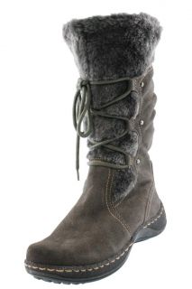 Bare Traps New Elicia Gray Suede Faux Fur Lace Up Mid Calf Boots Shoes 