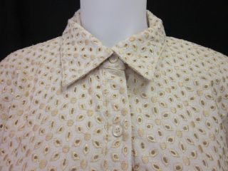 you are bidding on a ballinger gold linen gold eyelet button down 