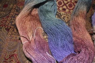 one skein of impeccably hand dyed yarn from schaefer in audrey color 