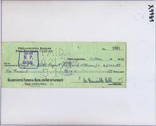Bert Bell Signed Check Made to Davey OBriens Agent