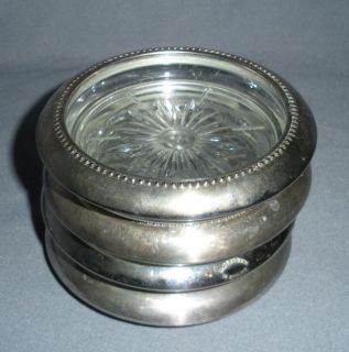 Silverplate Glass Beverage Coasters Vintage Barware