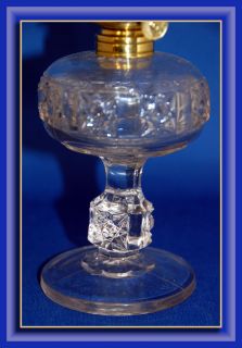 SCARCE Antique Crystal STARS & BARS Miniature Oil Lamp, S1 482, Glows!