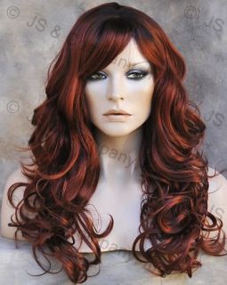 Long Wavy Curly Layered Red Mix w Bangs Wig Sangria