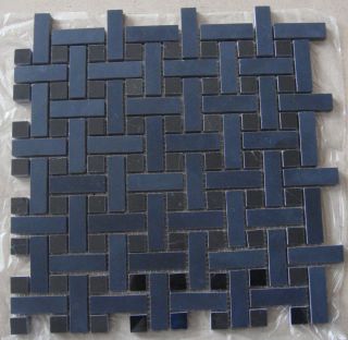 Marble Pure Black Strip Basketweave Mosaic Tile