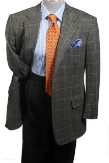Chester Barrie $3295 Gray Windowpane Tweed Pure Cashmere Sportcoat 44L 