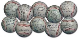 This is an example of an authentic 1955 Dodgers team signed baseball