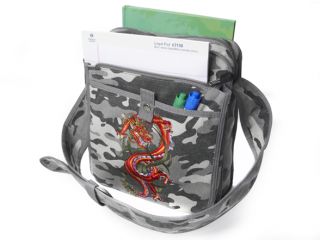 Mini C Red Grey Camouflage Messenger Bag with Dragon Embroidery