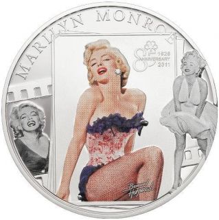 Cook Islands 2011 $5 MARILYN MONROE .999 Silver Proof Coin with real 