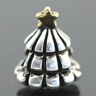 14K GP Christmas Tree Silver European Charm Bead for Bracelet/Necklace 