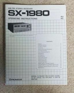 Pioneer SX 1980 Owner/User Manual w/Schematics FREE US SHIPPING