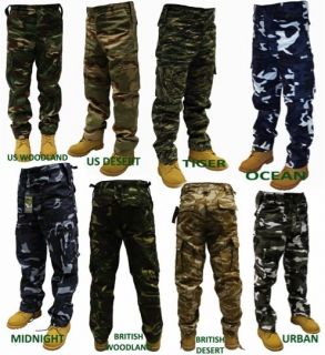 Adults Camo Army Cargo Combat Trousers   8 DIFFERENT CAMO PATTERNS 30 