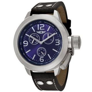 Gents Invicta Multi Function Day Date Black Leather Band Blue Dial 