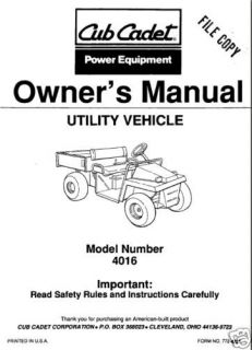 cub cadet owners manual model 4016 utility vehicle time left
