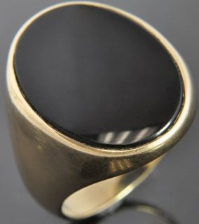 Estate Vintage 10K Yellow Gold Oval Onyx Solitaire Signet Mens Ring Sz 