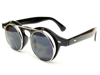 round steampunk retro style sunglasses in black r093