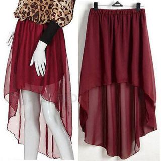 Chiffon Sheer Sexy Asym Hem Elastic Waist Skirt Dress E361 Red Size L
