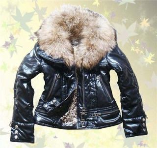 New Womens Raccon Fur Collar Zipper Jacket Coat Black 20868 Sz.XS/S/M 
