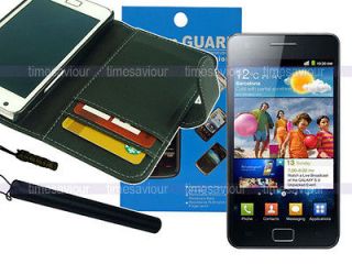 Black Leather Case Wallet+Screen Protector+Stylus for Samsung Galaxy S 