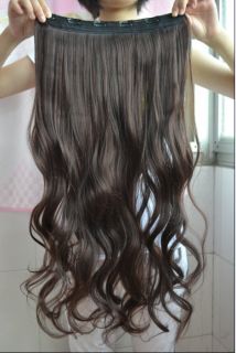 24 new LONGEST curly clip in on hair extension DARK BROWN 3/4 full 