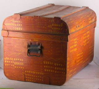 Steel Trunk Suitcase old chic vintage swirl pattern orange chest 