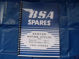 BSA BANTAM PARTS BOOK FOR 125,150. D1 AND D3 RIDGID AND PLUNGER