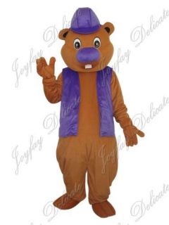 beaver in purple hat suit adult size mascot costume