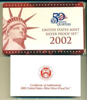 2002 Silver Proof Set 10 Coins S Mint Mark Box Coa Complete 02
