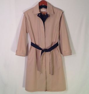 Brooks Brothers Size 10 Belted Raincoat Womens Beige Navy Blue Water 