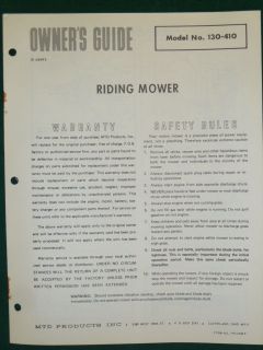 vintage mtd riding mower owners manual parts list 130 410