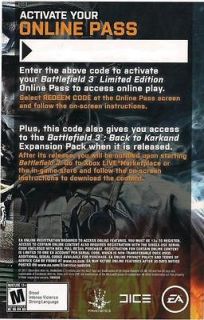 Xbox 360 Battlefield 3 Back To Karkand + Online Pass Voucher Card Usps 