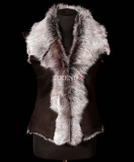 Elena Black / Grey Ladies Womens Real Toscana Sheepskin Leather Gilet 