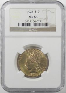 1926 $ 10 indian head gold eagle ngc ms63 time