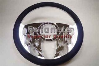 Flame Chrome Aluminum Black Leather Steering Wheel Horn Adapter Chevy 