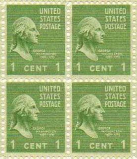 George Washington Set of 4 x 1 Cent US Postage Stamps NEW Scot 804