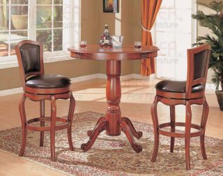 harrison cherry pub table and bar chairs set by coaster