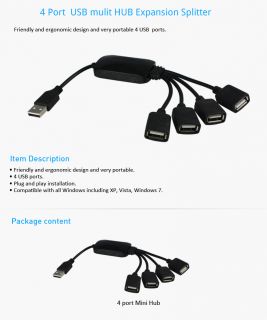 Multi Hub 1 to 4 Port USB Cable Expansion Splitter Adapter F Laptop PC 