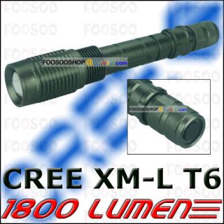 1800 LUMENS CREE XM L T6 LED ZOOMABLE FLASHLIGHT 2x 18650 TORCH LAMP 
