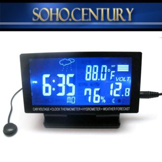 LCD Screen Digital Clock Car Thermometer Hygrometer Black Weather 